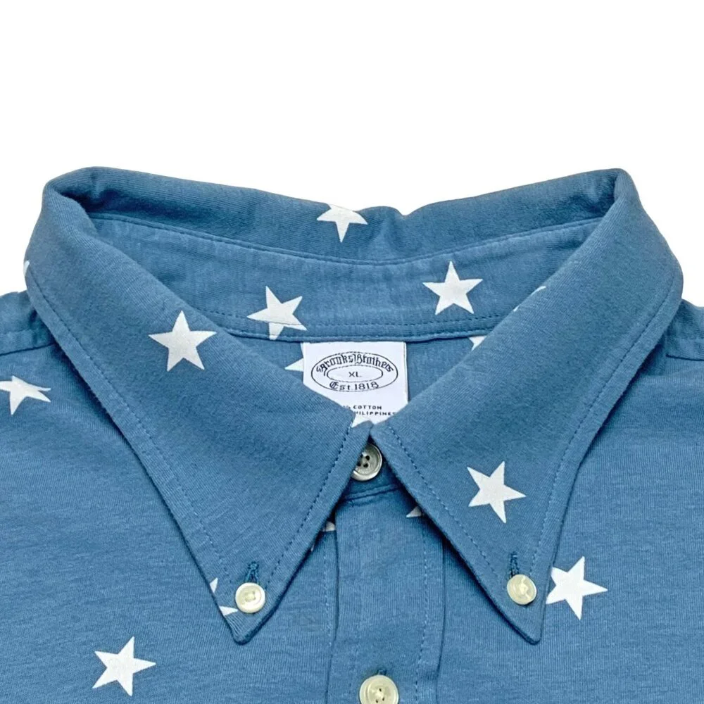 Brooks‎ Brothers Blue Printed White Star Button Down Short Sleeve Shirt
